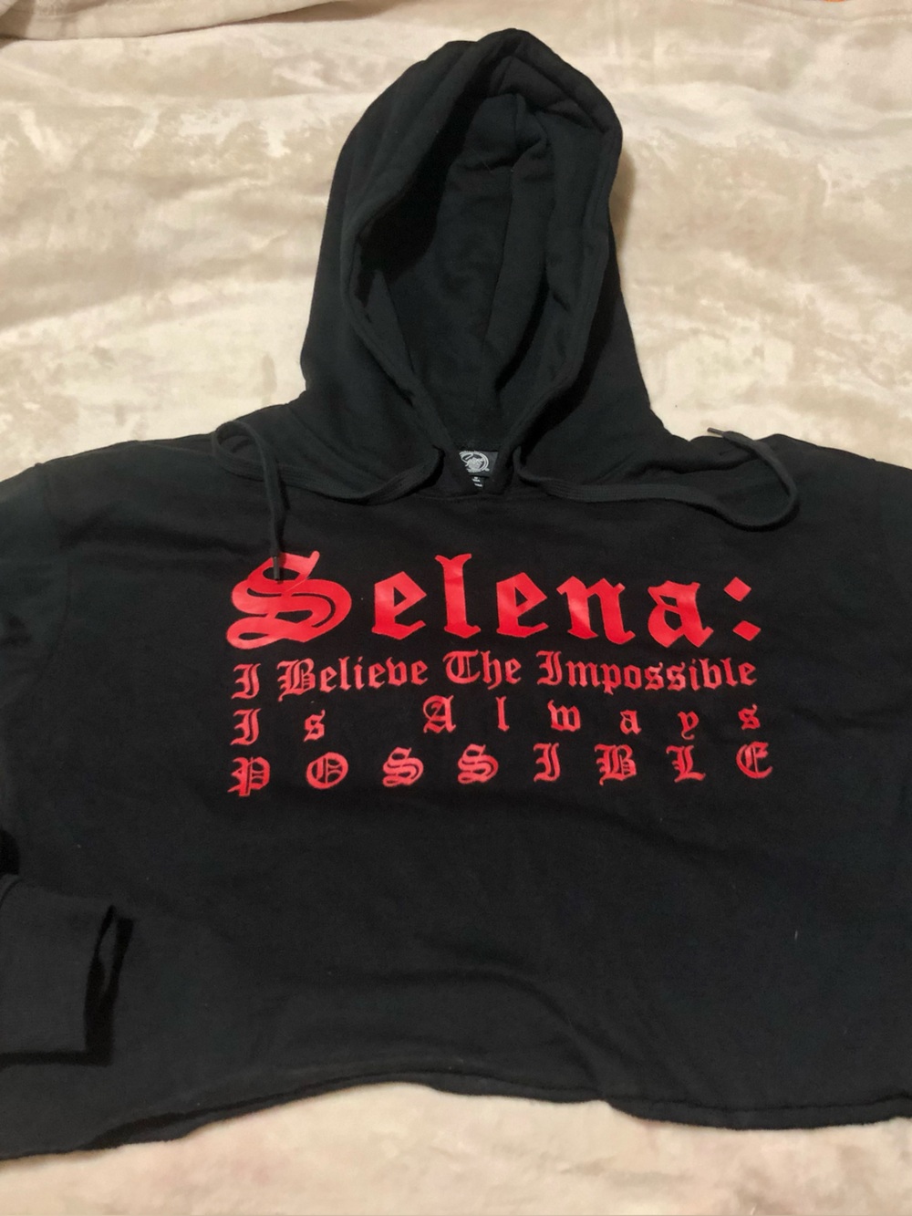 Forever 21 Black Cropped Hoodie with Red Gothic Logo